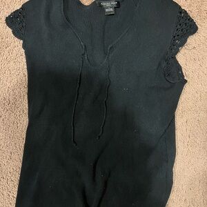 August Silk Black Tie Front Cap Sleeve Blouse